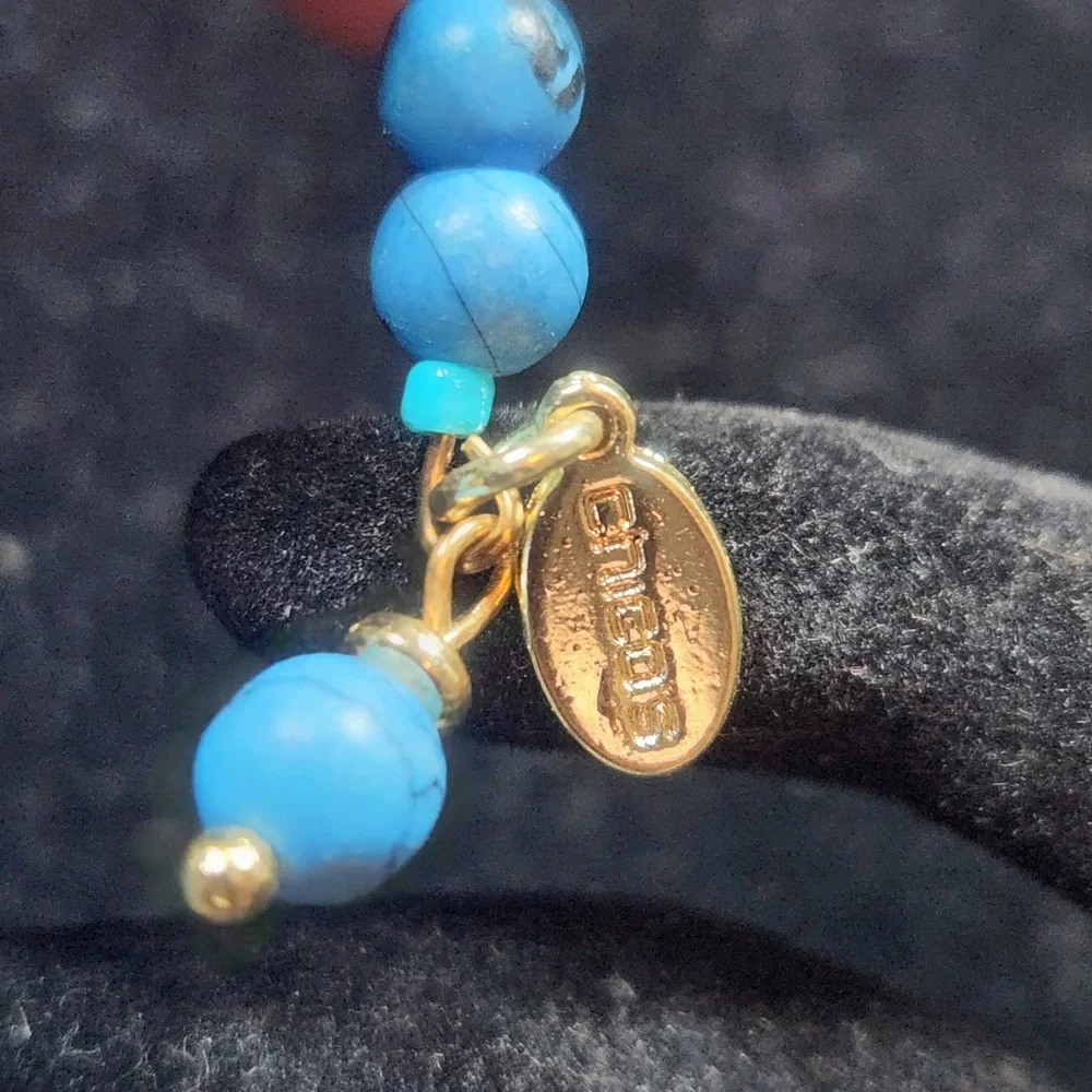 Chicos Blue Turquoise  color Multi Strand Wrap Bracelet Gold Tone Accents